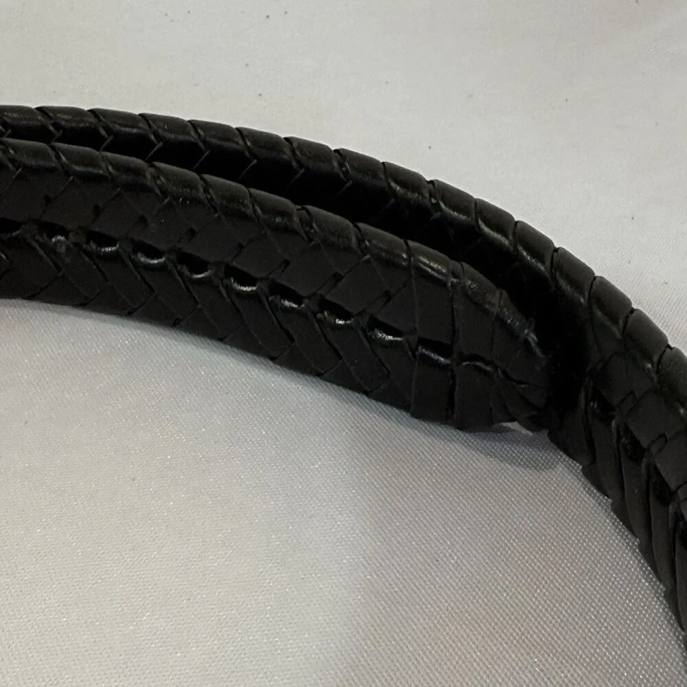 Fossil Mens Black Braided Leather Belt w/ Silver Buckle Size 34